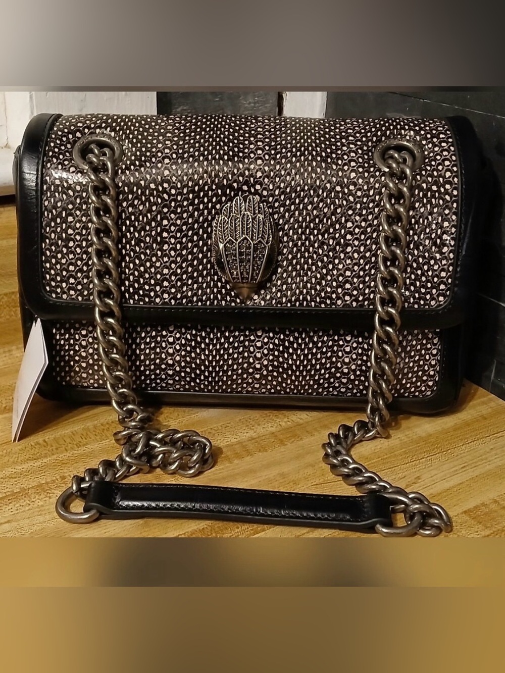 Kurt Geiger NWT Metallic Stingray-Textured Chain Shoulder Bag - Black/Bronze